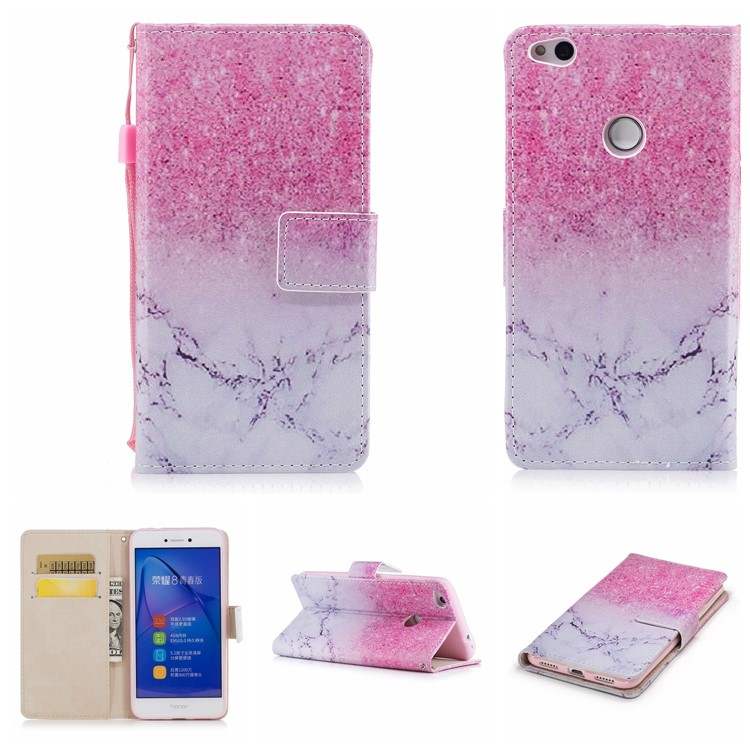 Patterned PU Leather Wallet Stand Protective Phone Cover for Huawei P8 Lite (2017) / Honor 8 Lite - Marble-1