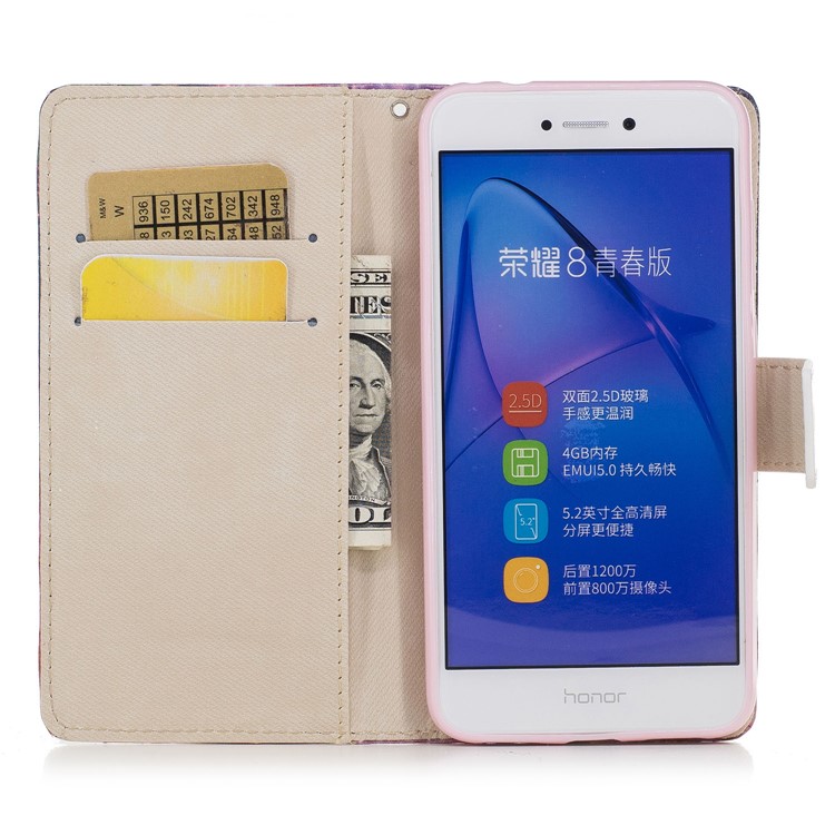 Patterned PU Leather Wallet Stand Protective Phone Cover for Huawei P8 Lite (2017) / Honor 8 Lite - Marble-7
