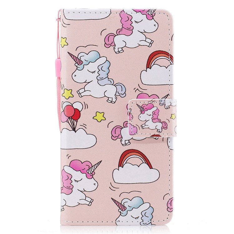Patterned PU Leather Wallet Stand Protective Cell Phone Shell for Huawei P8 Lite (2017) / Honor 8 Lite - Cute Unicorns-2