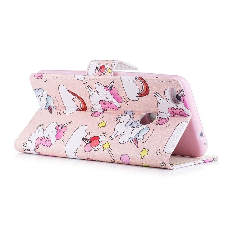 Patterned PU Leather Wallet Stand Protective Cell Phone Shell for Huawei P8 Lite (2017) / Honor 8 Lite - Cute Unicorns-4
