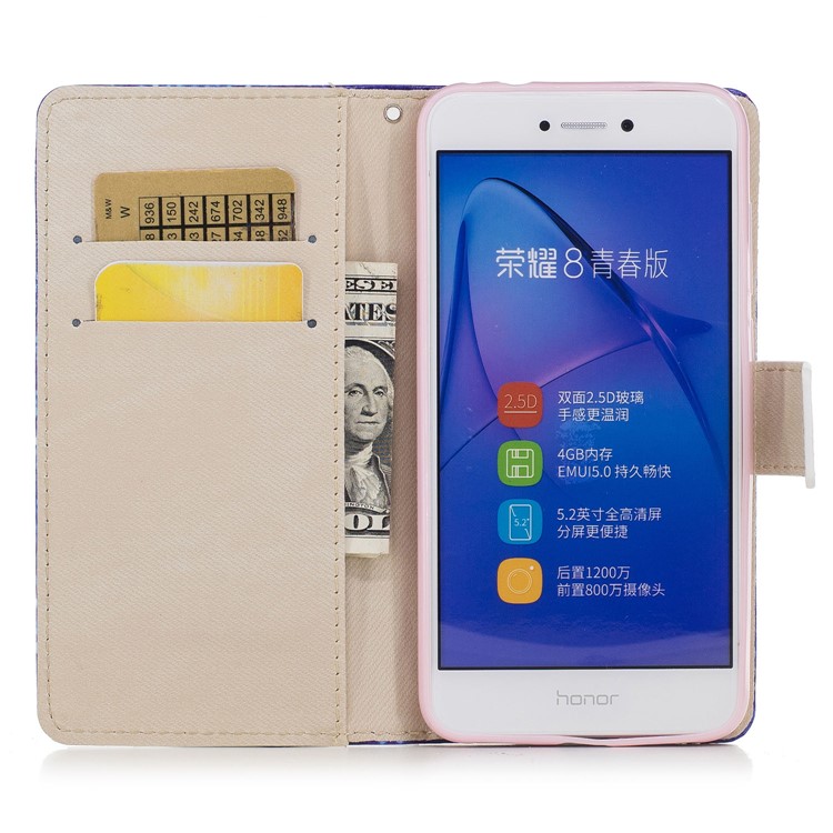 Patterned PU Leather Wallet Stand Protective Cell Phone Shell for Huawei P8 Lite (2017) / Honor 8 Lite - Cute Unicorns-7