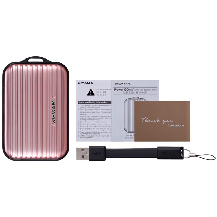 MOMAX Ipower Go Mini+ 10000mAh 2.4A Suitcase Power Bank for iPhone iPad Pokemon Game - Rose Gold Color-10