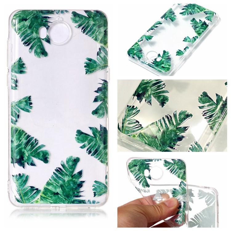 Pattern Printing Embossed TPU Shell Cover Case for Huawei Y5 (2017) / Y6 (2017) - Green Leaves-1