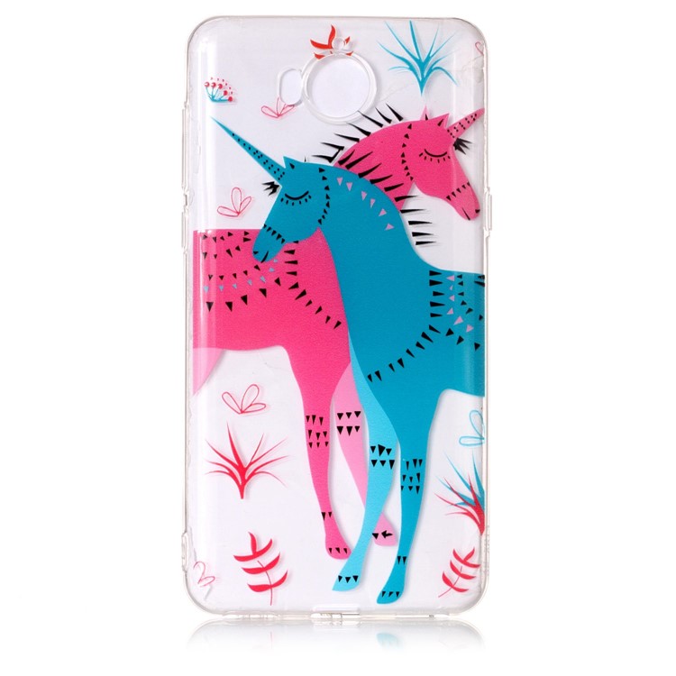 Pattern Printing Embossed TPU Phone Cover Case for Huawei Y5 (2017) / Y6 (2017) - Rose and Blue Unicorn-4