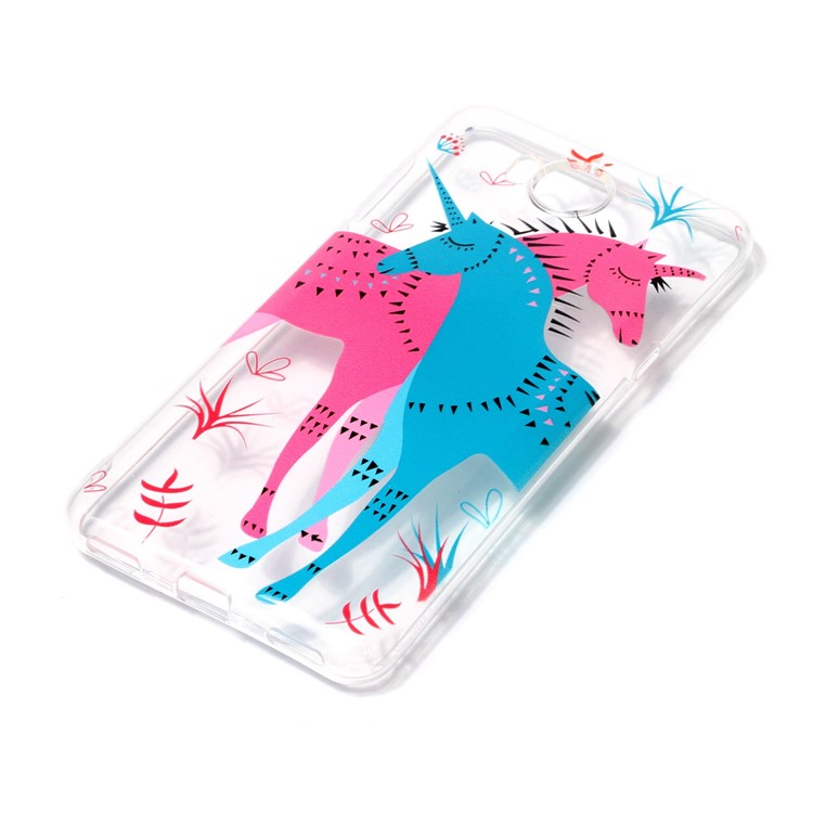 Pattern Printing Embossed TPU Phone Cover Case for Huawei Y5 (2017) / Y6 (2017) - Rose and Blue Unicorn-5