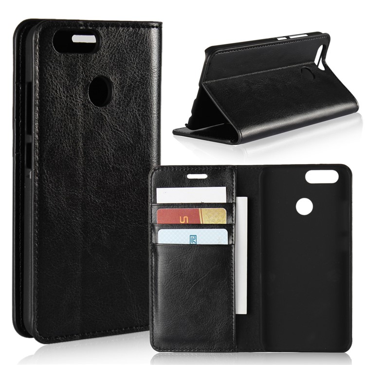 Crazy Horse Genuine Leather Wallet Case for Huawei Nova 2 - Black-1