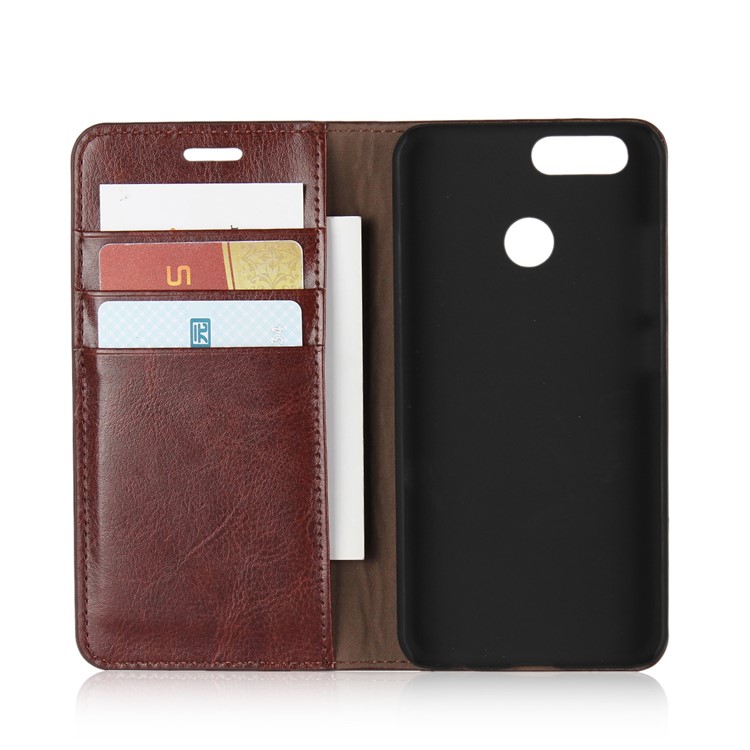 Crazy Horse Genuine Leather Wallet Shell for Huawei Nova 2 - Coffee-5
