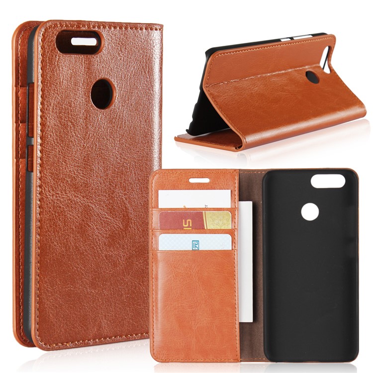 Crazy Horse Genuine Leather Wallet Casing for Huawei Nova 2 - Brown-1