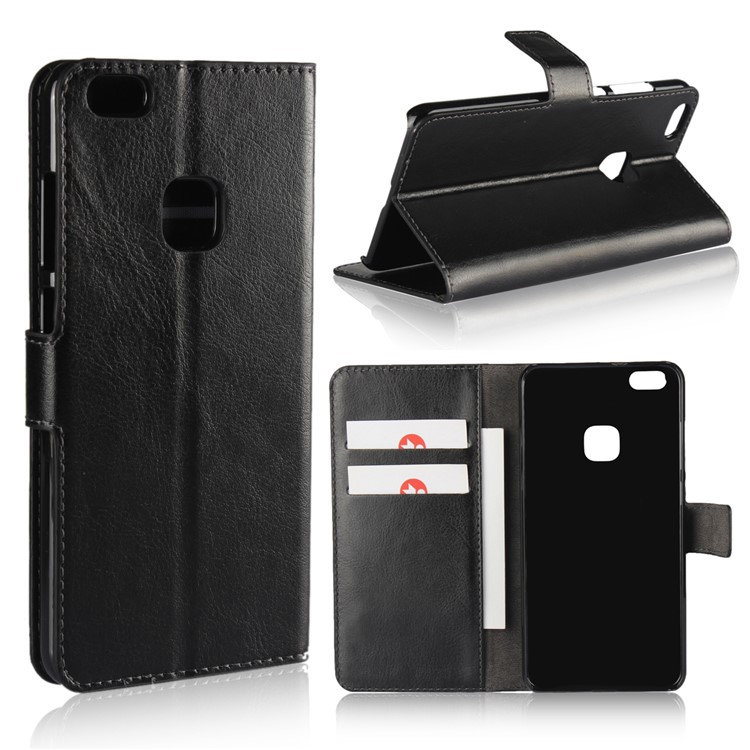 For Huawei P10 Lite Crazy Horse Leather Wallet Protective Phone Case - Black-1