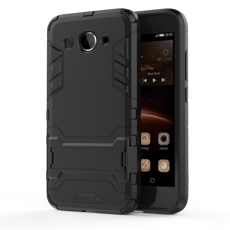 Cool Plastic TPU Kickstand Hybrid Case Accessory for Huawei Y3 (2017) - Black-2