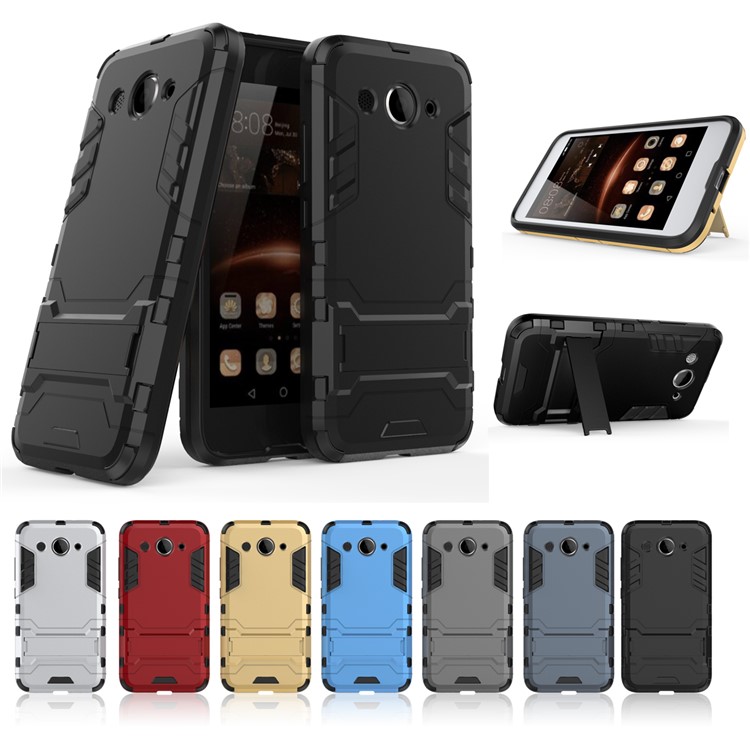Cool Plastic TPU Kickstand Hybrid Case Accessory for Huawei Y3 (2017) - Black-4
