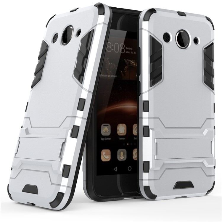 Cool Plastic TPU Kickstand Hybrid Casing Accessory for Huawei Y3 (2017) - White-1
