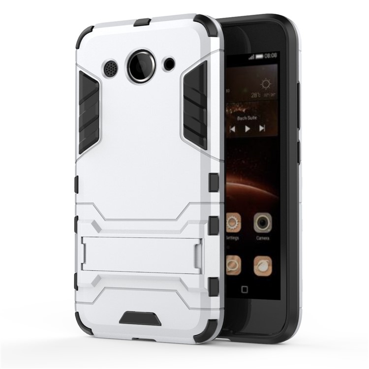 Cool Plastic TPU Kickstand Hybrid Casing Accessory for Huawei Y3 (2017) - White-2