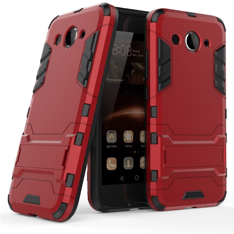 Cool Plastic TPU Kickstand Hybrid Shell Accessory for Huawei Y3 (2017) - Red-1