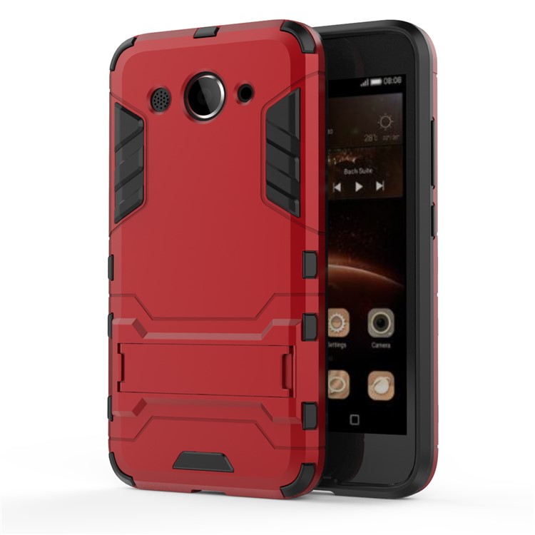 Cool Plastic TPU Kickstand Hybrid Shell Accessory for Huawei Y3 (2017) - Red-2