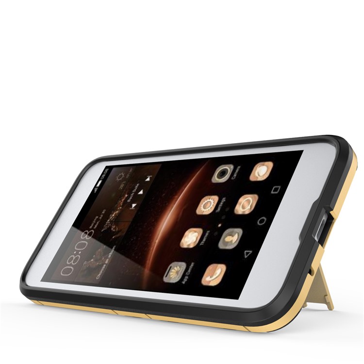 For Huawei Y3 (2017) Cool Plastic TPU Kickstand Hybrid Case Accessory - Gold-6