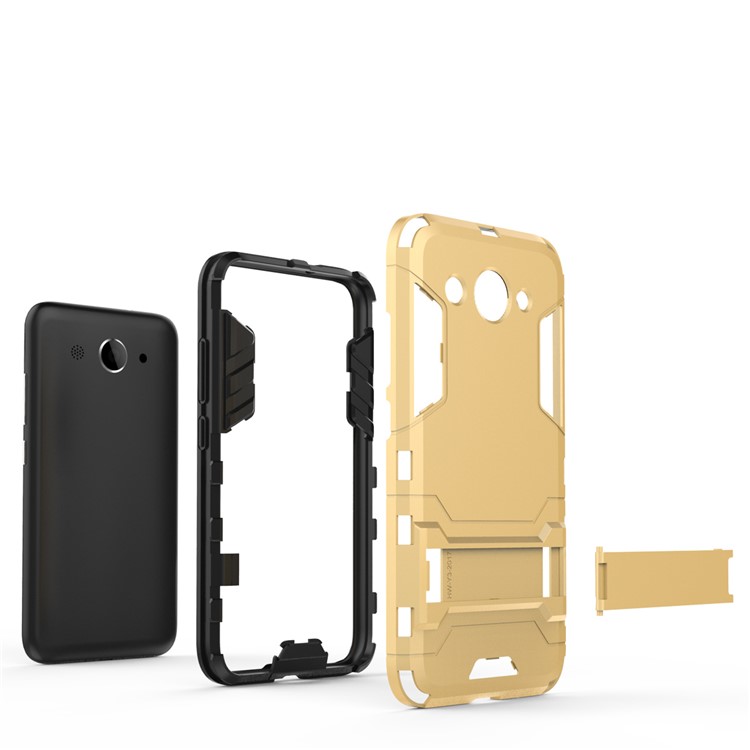 For Huawei Y3 (2017) Cool Plastic TPU Kickstand Hybrid Case Accessory - Gold-7