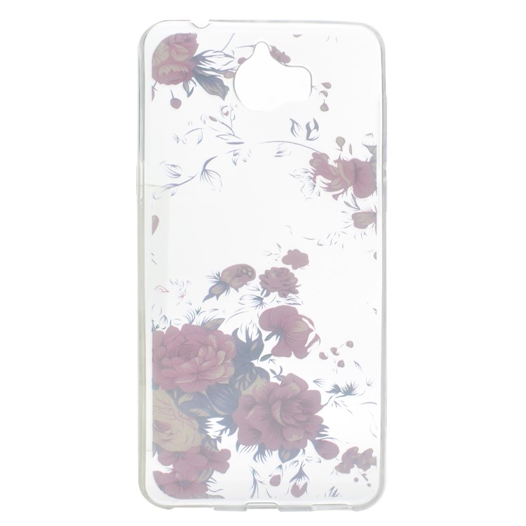 For Huawei Y5 (2017) / Y6 (2017) Ultra-thin Patterned Soft TPU Phone Back Cover - Red Peonies-4