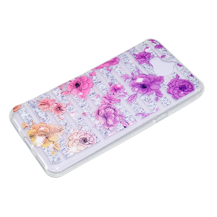 Ultra-thin Patterned Soft TPU Back Mobile Phone Protective Cover Case for Huawei Y5 (2017) / Y6 (2017) - Strips and Flowers-2