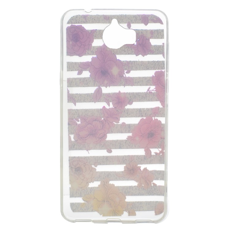 Ultra-thin Patterned Soft TPU Back Mobile Phone Protective Cover Case for Huawei Y5 (2017) / Y6 (2017) - Strips and Flowers-4