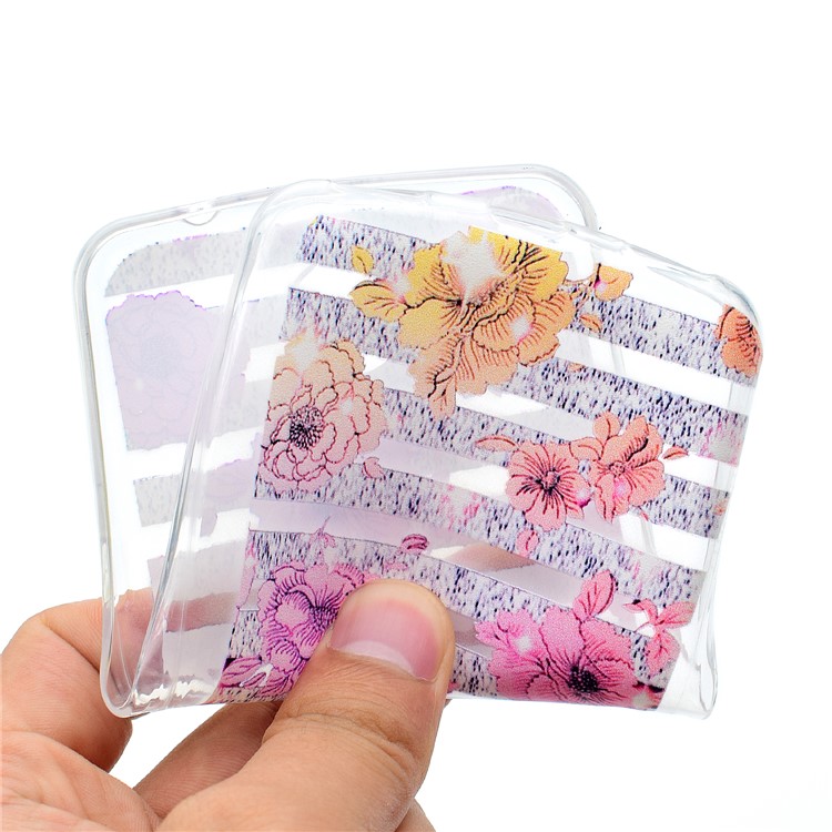 Ultra-thin Patterned Soft TPU Back Mobile Phone Protective Cover Case for Huawei Y5 (2017) / Y6 (2017) - Strips and Flowers-5