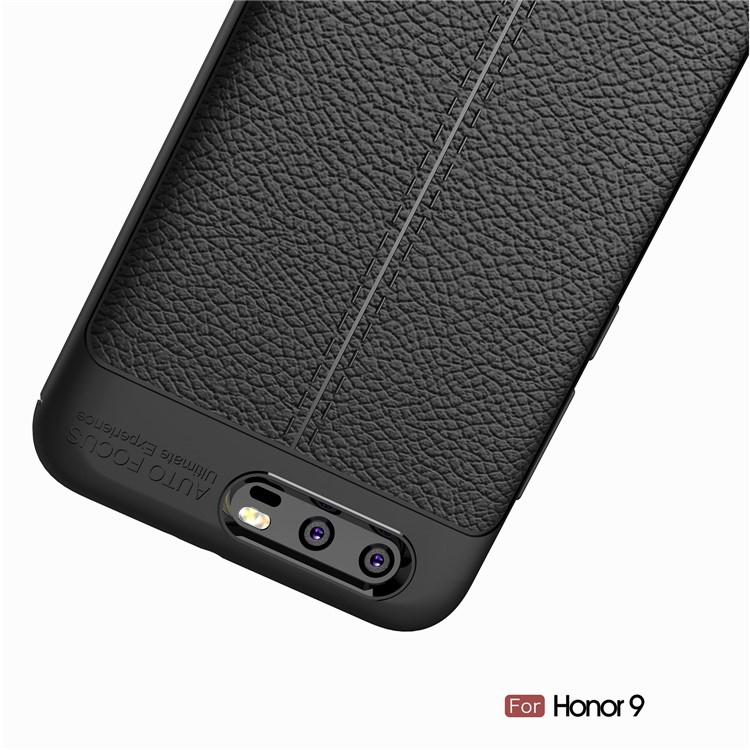 Litchi Grain Soft TPU -fallabdeckung Für Huawei Honor 9 - Schwarz-11