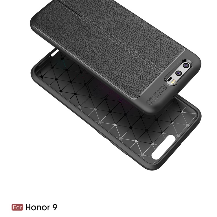 Litchi Grain Soft TPU Case Cover for Huawei Honor 9 - Black-2