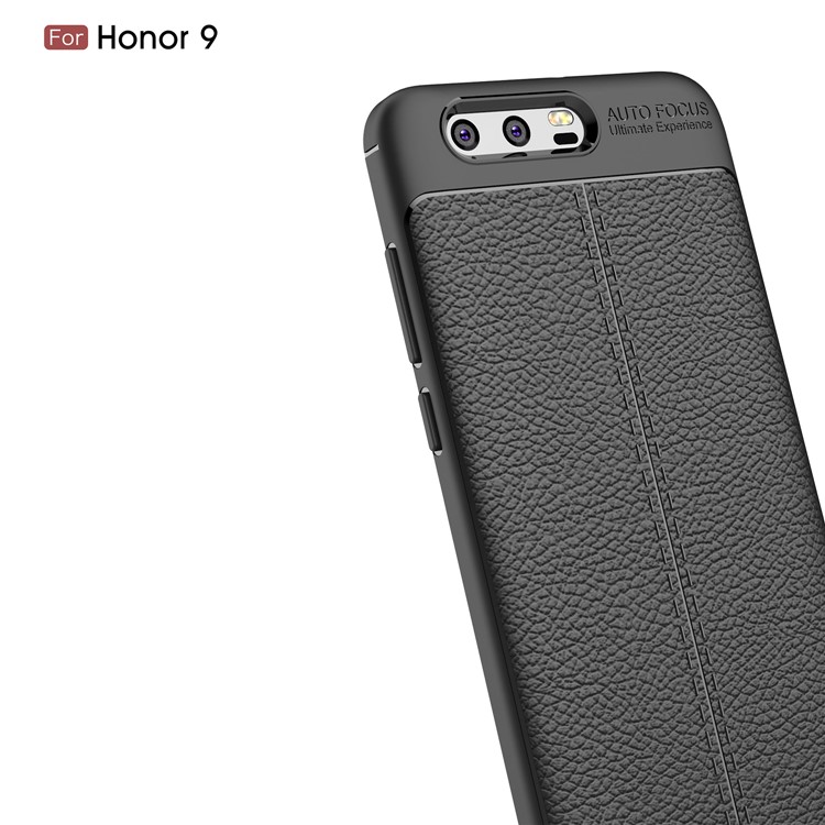 Litchi Grain Soft TPU -fallabdeckung Für Huawei Honor 9 - Schwarz