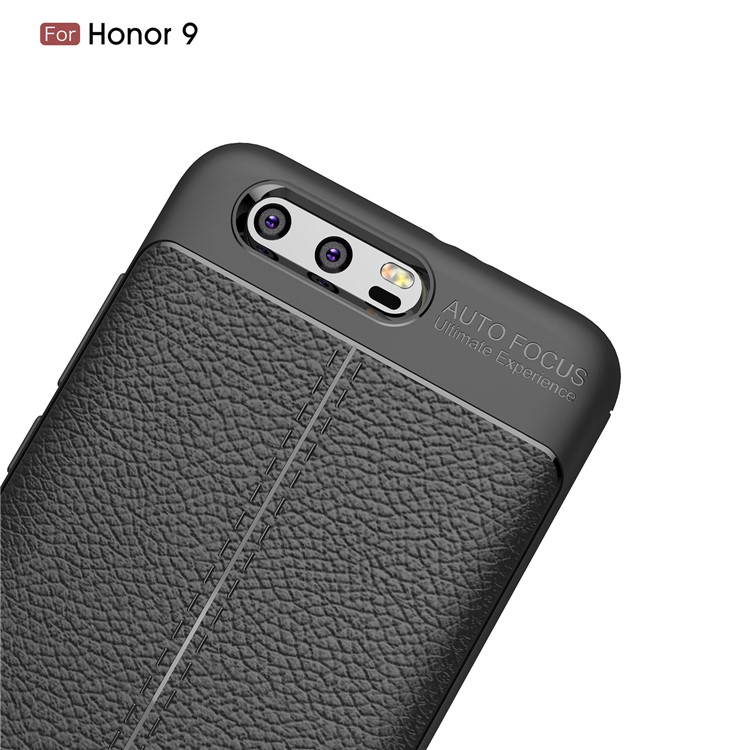 Litchi Grain Soft TPU -fallabdeckung Für Huawei Honor 9 - Schwarz-5