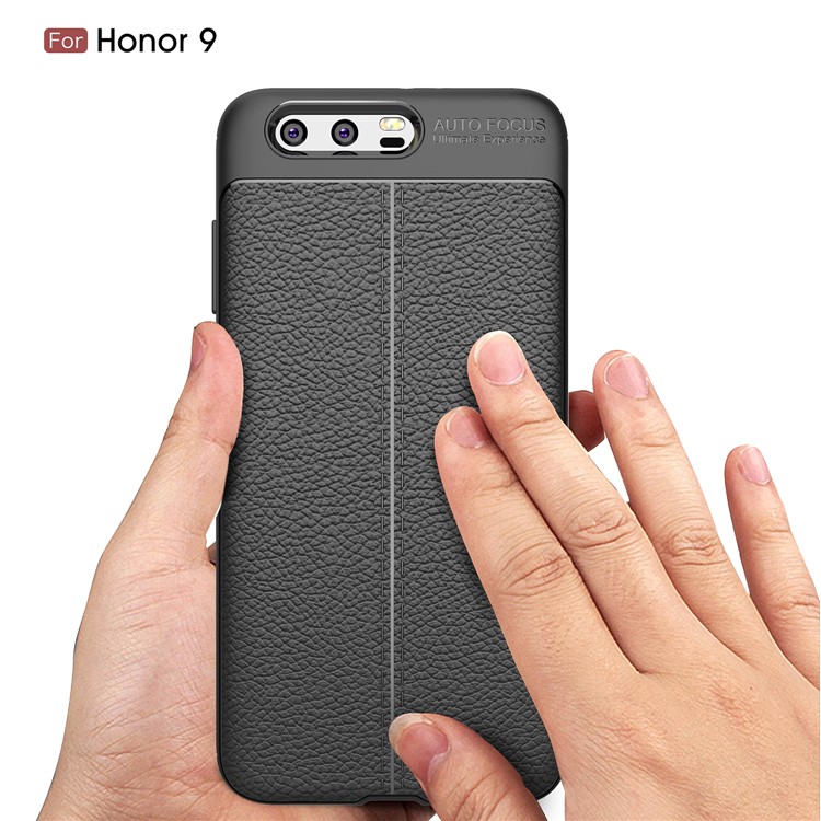 Litchi Grain Soft TPU -fallabdeckung Für Huawei Honor 9 - Schwarz-7