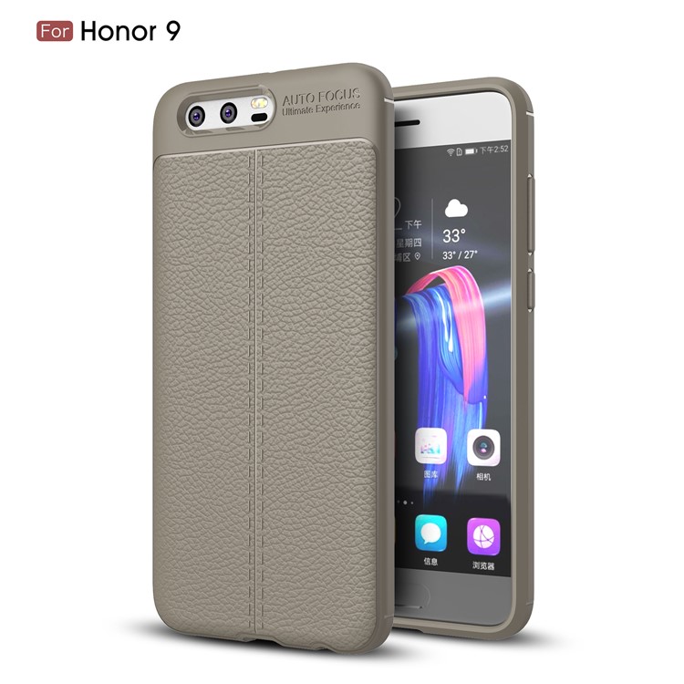 Litchi Grain Soft TPU Cover for Huawei Honor 9 - Grey-1