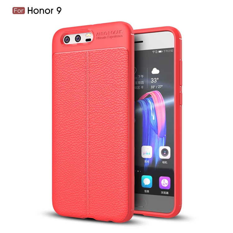 Litchi Grain Soft TPU Case for Huawei Honor 9 - Red-1