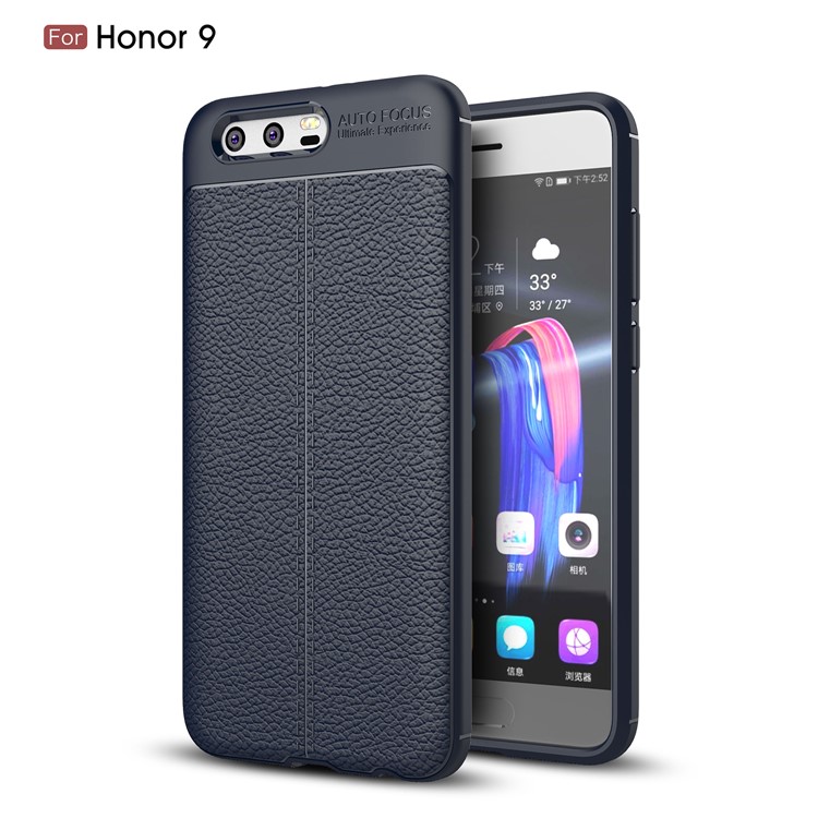 Litchi Grain Soft TPU Back Casing for Huawei Honor 9 - Dark Blue-1