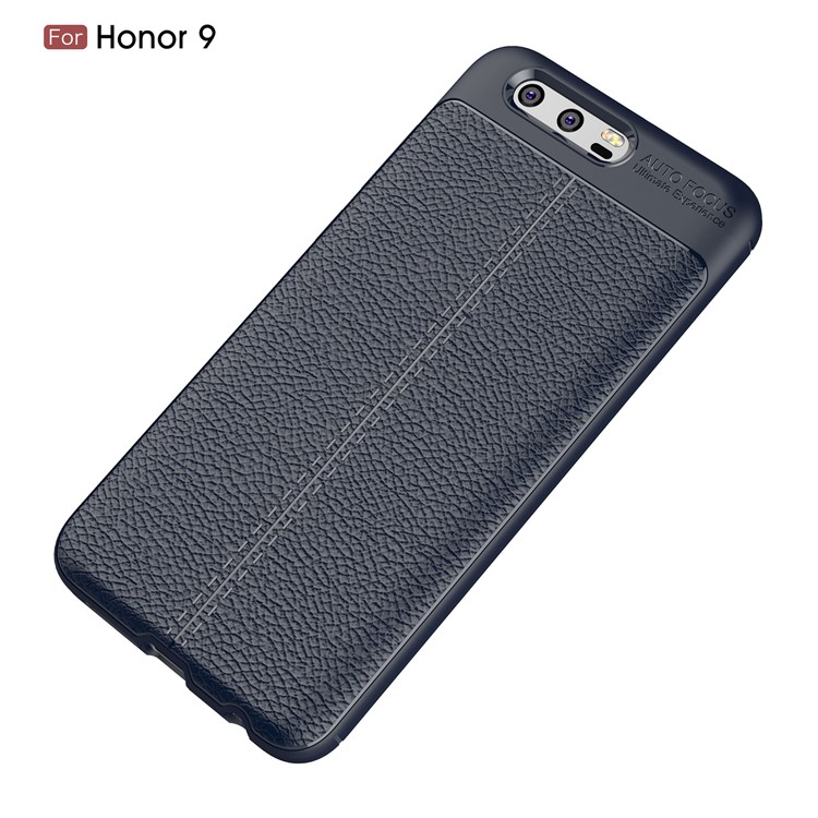 Litchi Grain Soft TPU Back Casing for Huawei Honor 9 - Dark Blue-2