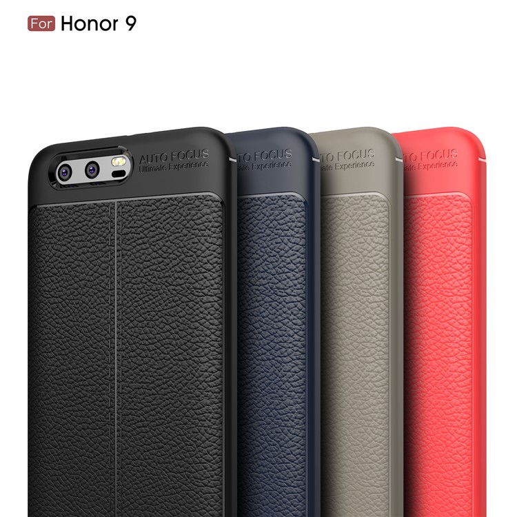 Litchi Grain Soft TPU Back Casing for Huawei Honor 9 - Dark Blue-3