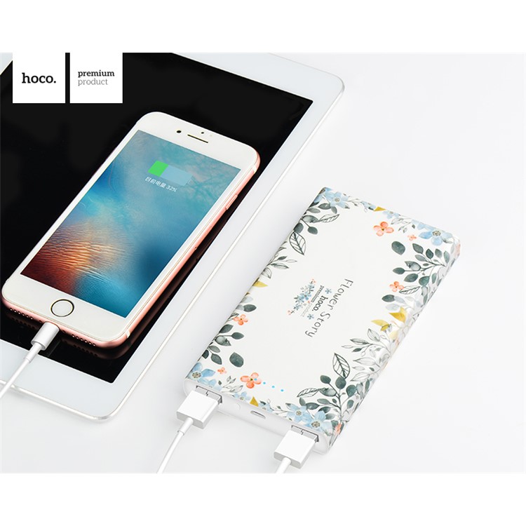 HOCO B12F-13000 Pretty Flowers Plant Pattern Dual USB Power Bank 13000mAh for iPhone Samsung - White-4