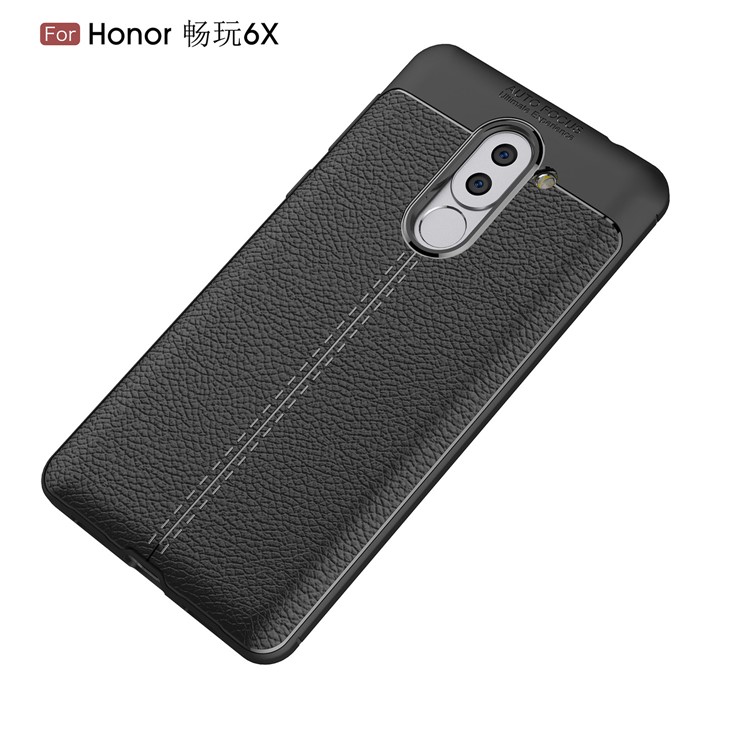 Litchi Grain Soft TPU Back Casing for Huawei Honor 6X (2016) - Black-12