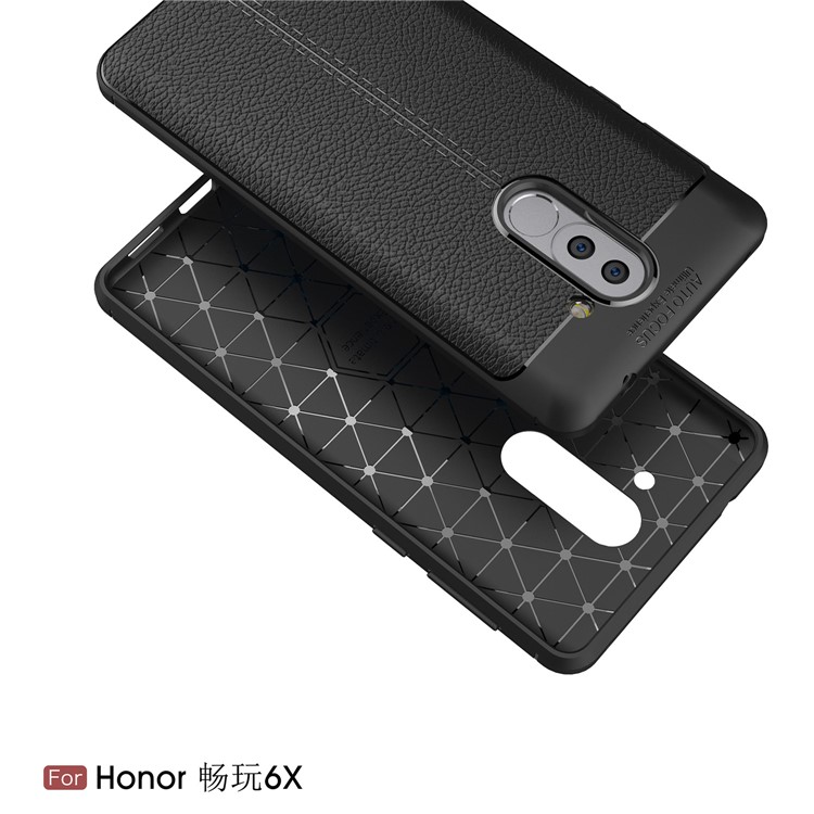 Litchi Grain Soft TPU Back Casing for Huawei Honor 6X (2016) - Black-2