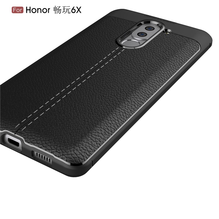 Litchi Grain Soft TPU Back Casing for Huawei Honor 6X (2016) - Black-4