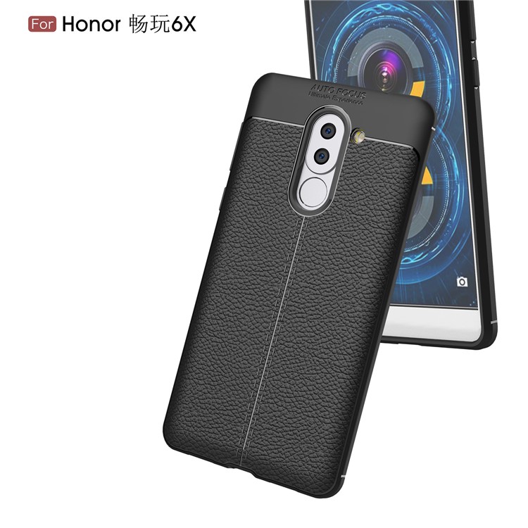 Litchi Grain Soft TPU Back Casing for Huawei Honor 6X (2016) - Black-6