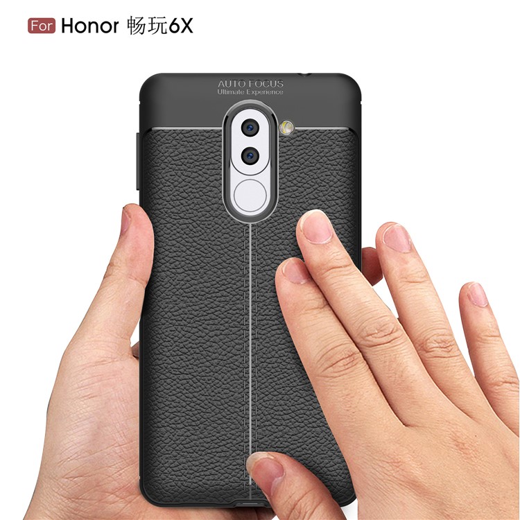 Litchi Grain Soft TPU Back Casing for Huawei Honor 6X (2016) - Black-7