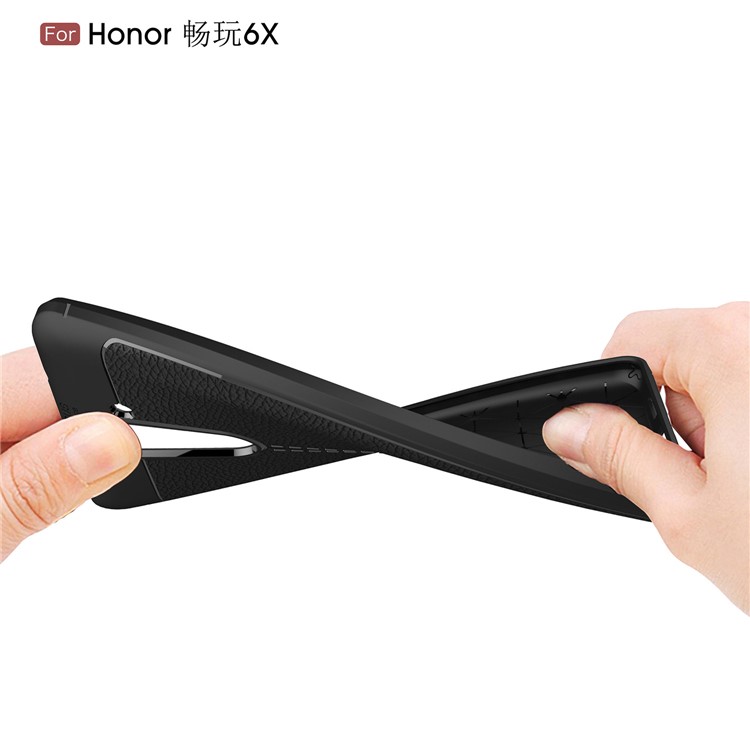 Litchi Grain Soft TPU Back Casing for Huawei Honor 6X (2016) - Black-8