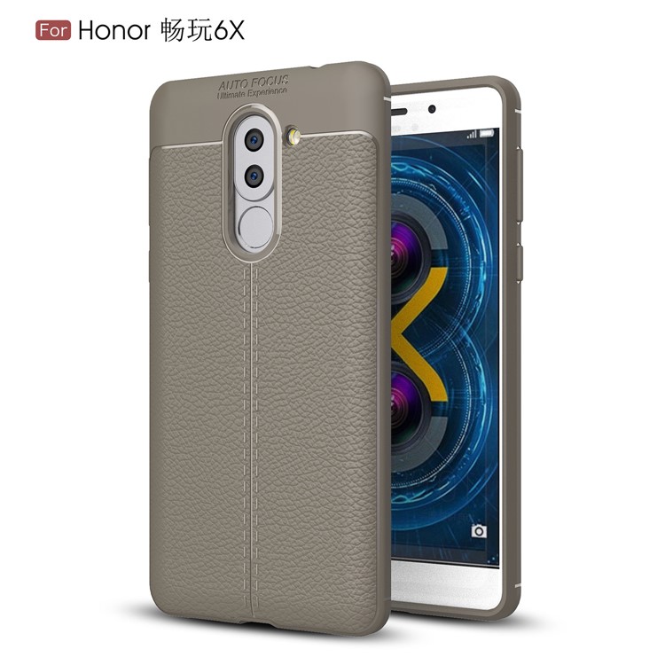 Litchi Grain Soft TPU Back Cover for Huawei Honor 6X (2016) - Grey-1