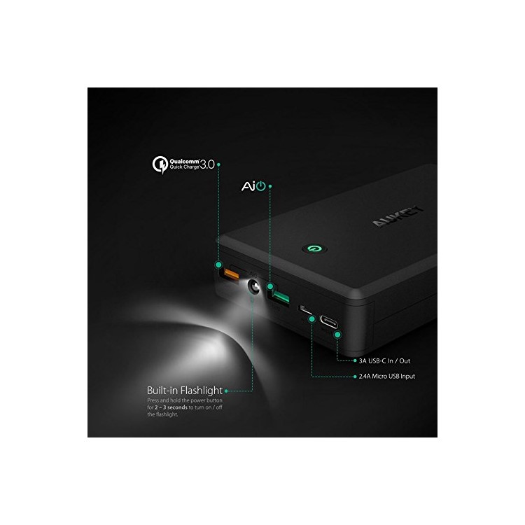 AUKEY PB-Y3 30000mAh Power Bank with Quick Charge 3.0, Type-C & 2 USB Outputs, Tpye-C & Micro-USB Input-4