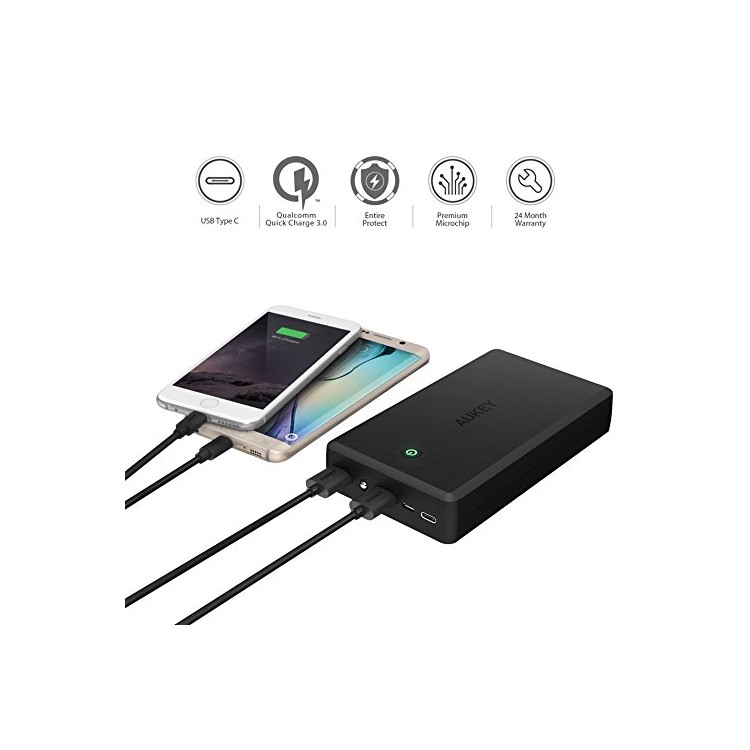 AUKEY PB-Y3 30000mAh Power Bank with Quick Charge 3.0, Type-C & 2 USB Outputs, Tpye-C & Micro-USB Input-5