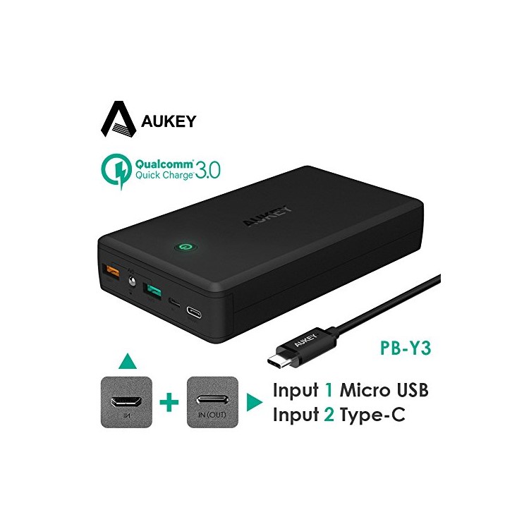 AUKEY PB-Y3 30000mAh Power Bank with Quick Charge 3.0, Type-C & 2 USB Outputs, Tpye-C & Micro-USB Input-7