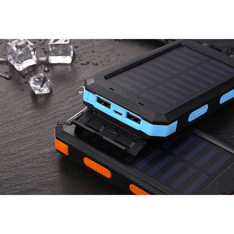 10000mAh Power Bank Portable Solar Charger External Battery USB Charger Built in LED Light with Compass - Blue-3