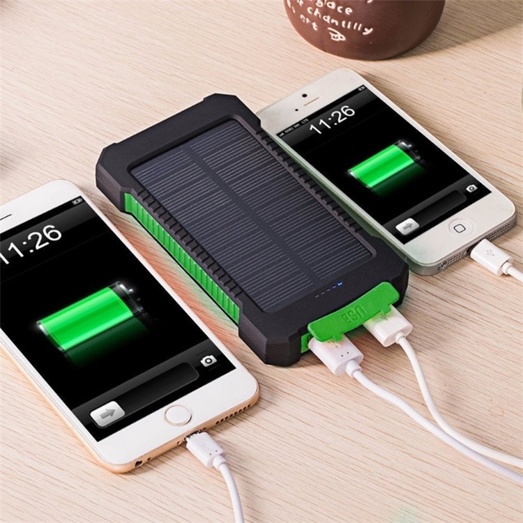 F5 Portable Dual USB Solar Waterproof Power Bank 10000mAh with LED Light for iPhone X/8/8 Plus etc. - Green-3