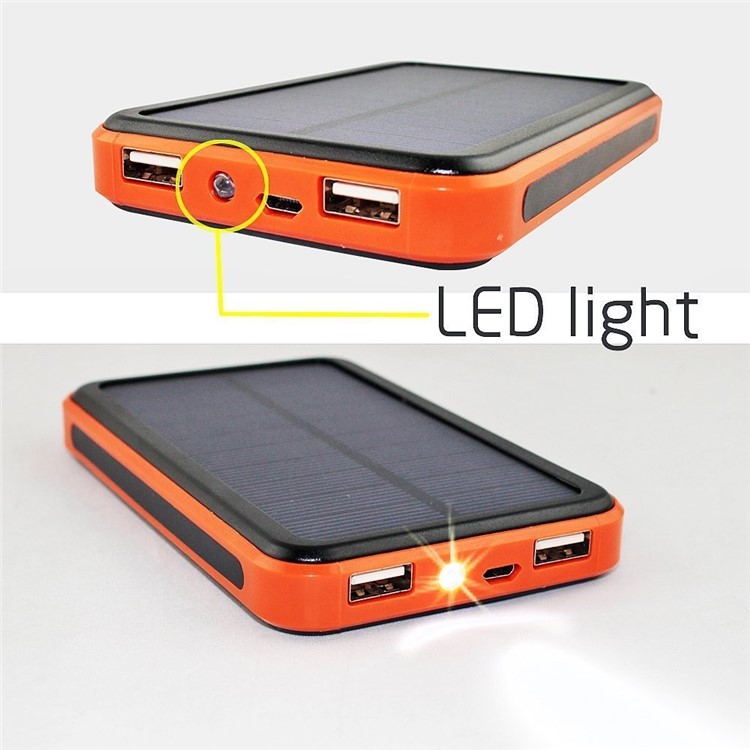 Waterproof 10000mAh Dual USB Solar Phone Charger Power Bank with Flashlight - Orange-4