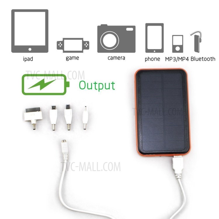 Waterproof 10000mAh Dual USB Solar Phone Charger Power Bank with Flashlight - Orange-6